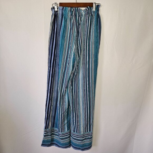 Band of Gypsies Size Small Stripe Blue Multicolor Pull On Wide Leg Pocket Pants - Picture 6 of 14